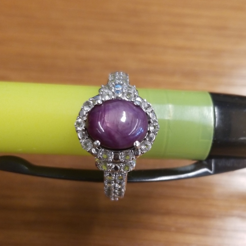 Oval Indian Star Ruby With White Topaz Ring - image 1